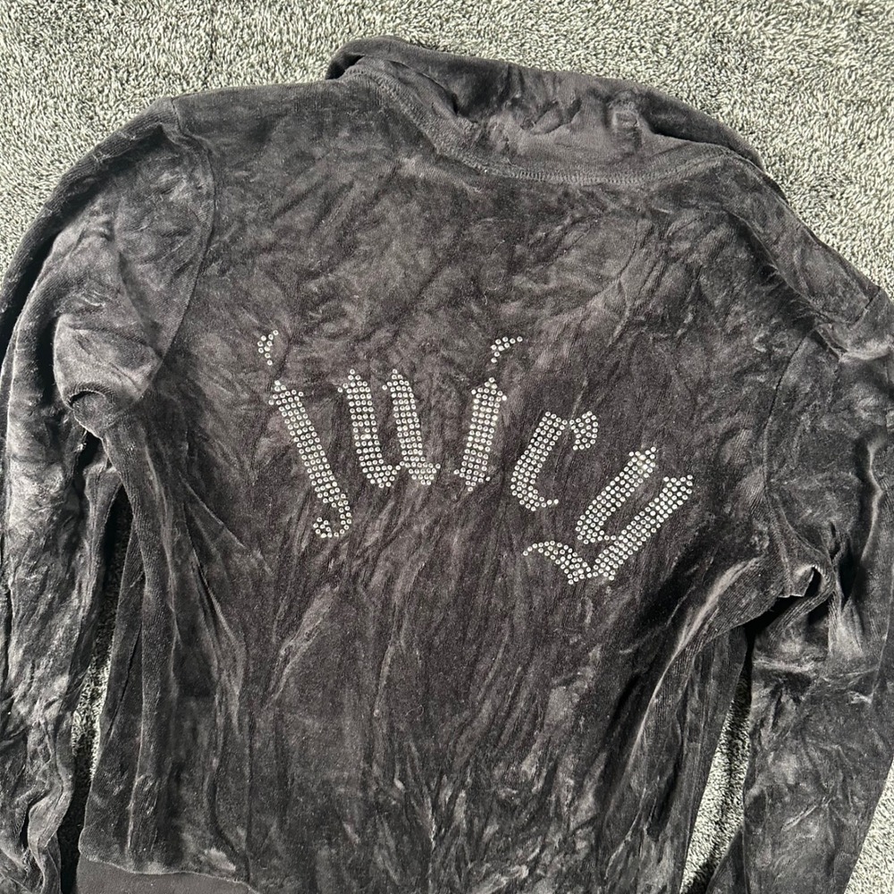 Juicy Couture Track Jacket Womens S Black Velour Rhinestone Logo Y2K Zip Up